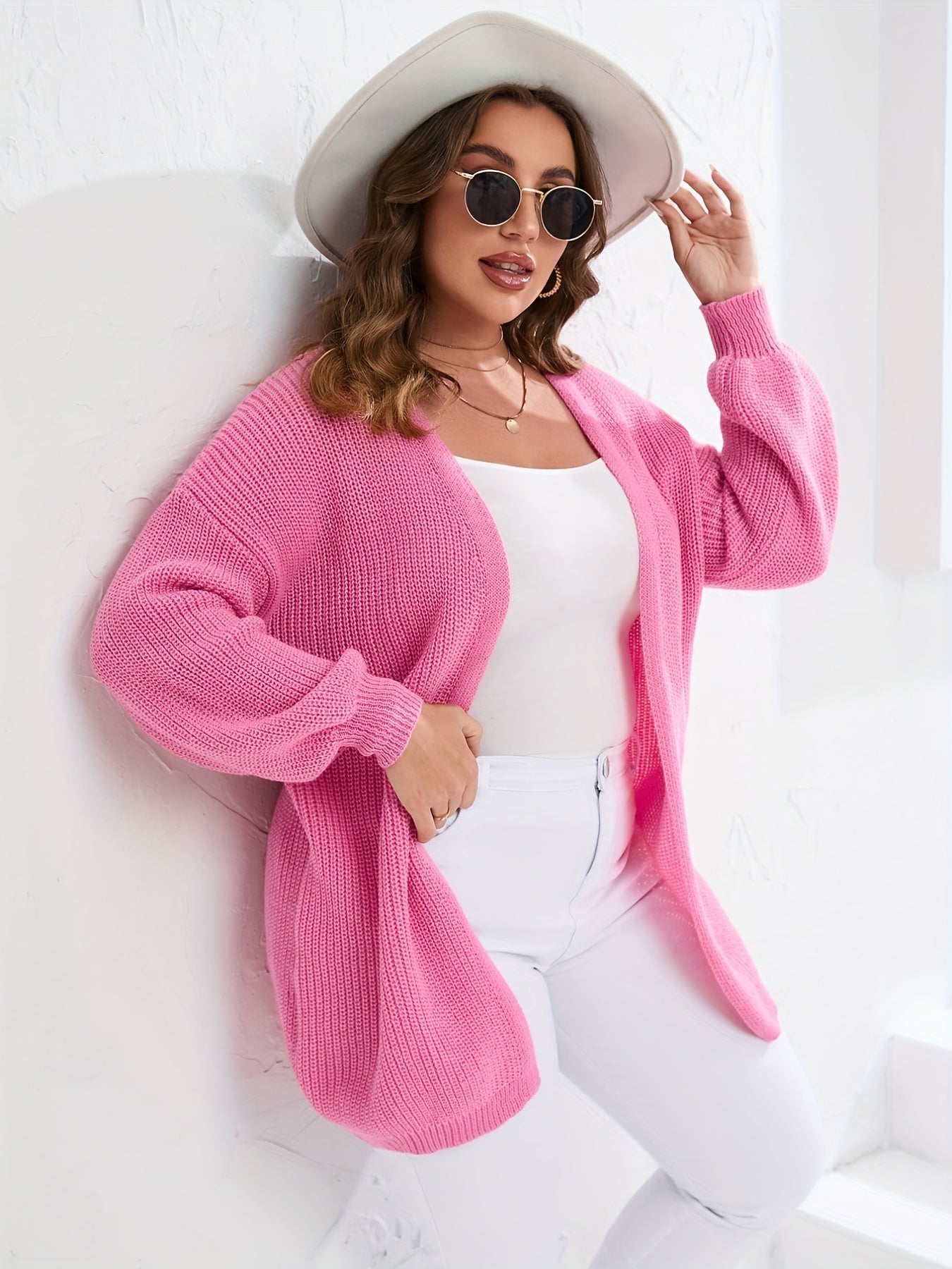  Long Sleeve Knit Sweater Cardigan Women's Plus Stretch