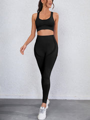 Yoga Sports Set Back Cutout Top & High Waist Slim Leggings Activewear