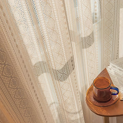 Japanese Style Hollow Striped Sheer Curtain Crochet Style Argyle Pattern