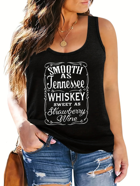  Casual Tank Top Women's Plus Slogan Print Round Neck Tank Top