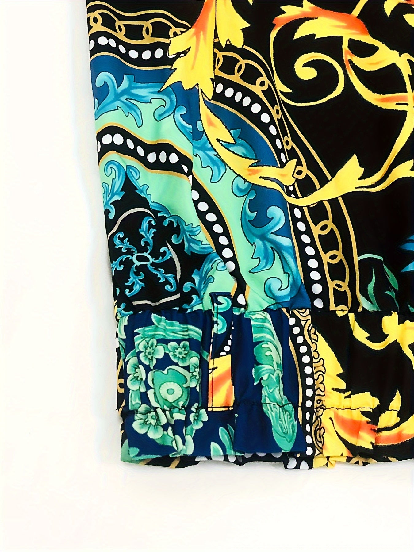  Boho Baroque Print Wide Leg Trousers With Belt