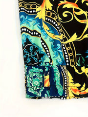  Boho Baroque Print Wide Leg Trousers With Belt