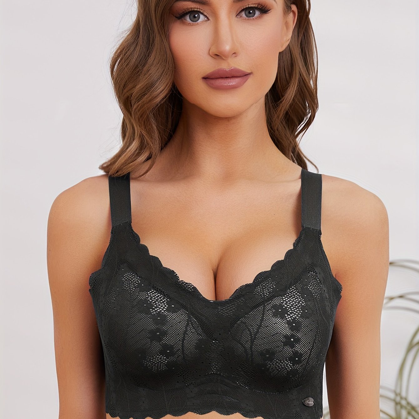 Lace Push Up Bra Breathable Scallop Trim Lingerie