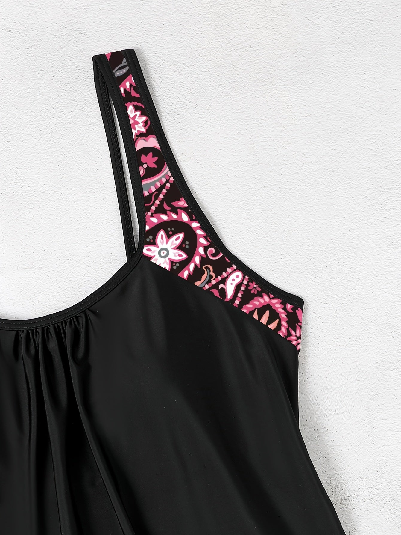  Floral Tankini Set Split Strap Top & Shorts Two Piece