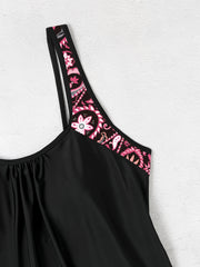  Floral Tankini Set Split Strap Top & Shorts Two Piece