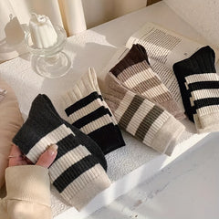 5 Pairs Striped Crew Socks Women's Stockings