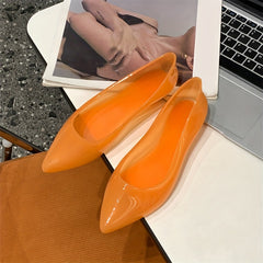 Women's PVC Flat Shoes Pointed Toe Slip On Jelly Flats