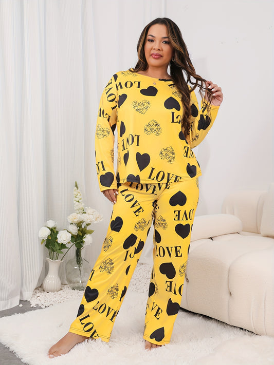  Heart & Letter Print Pajamas Set