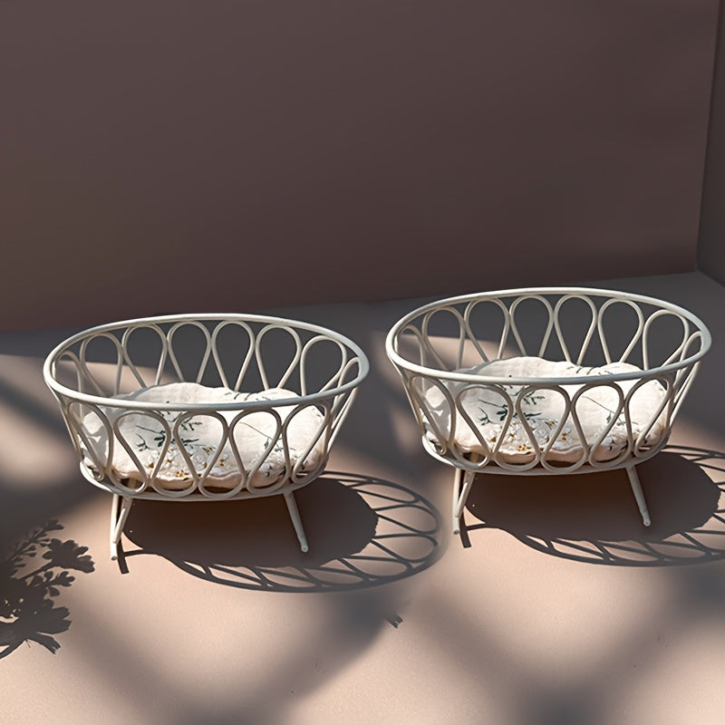 1:8 Scale Mini Cast Iron Cradle with Flower Mat for OB11 BJD