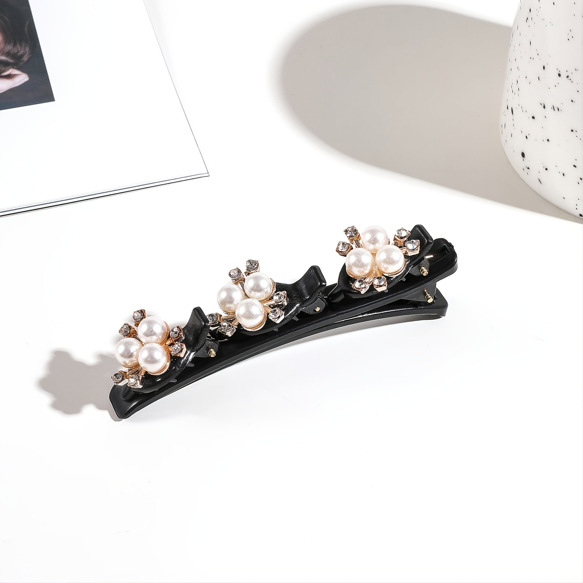 8pcs Crystal Stone Braided Hair Clips Satin Fabric Hair Bands