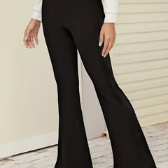  Solid High Rise Flared Leg Trousers