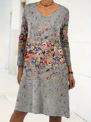  Casual Floral Print Long Sleeve Stretch Dress