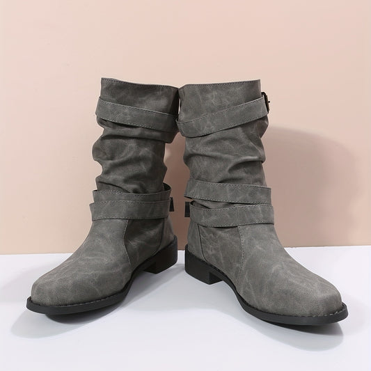 Women's Chunky Heel Boots Buckle Strap Dress Comfortable Walking Shoes