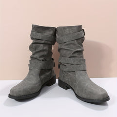 Women's Chunky Heel Boots Buckle Strap Dress Comfortable Walking Shoes