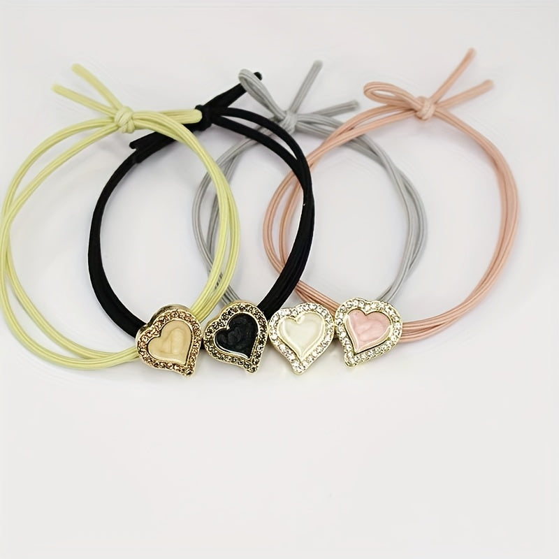 Heart Rhinestone Hair Tie Four Clover Hair Rope