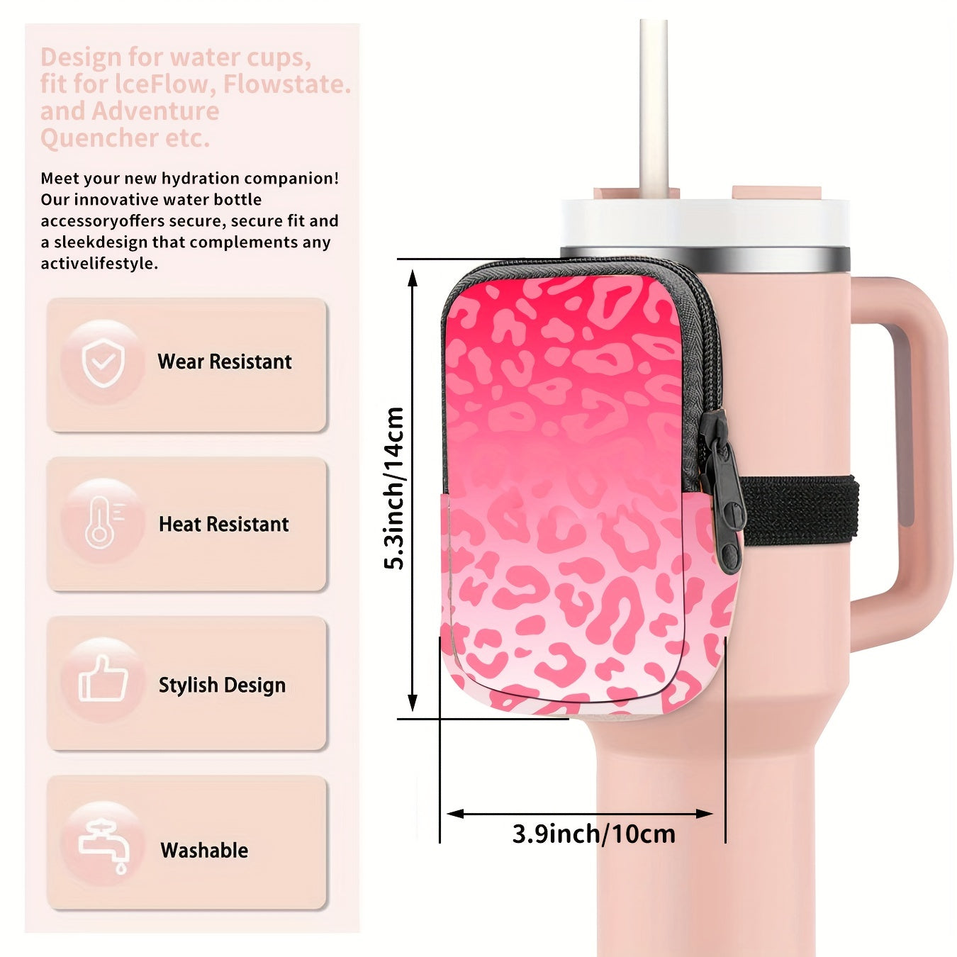 Leopard Print Bottle Storage Bag 40Oz Ice Tumbler Purse Bag
