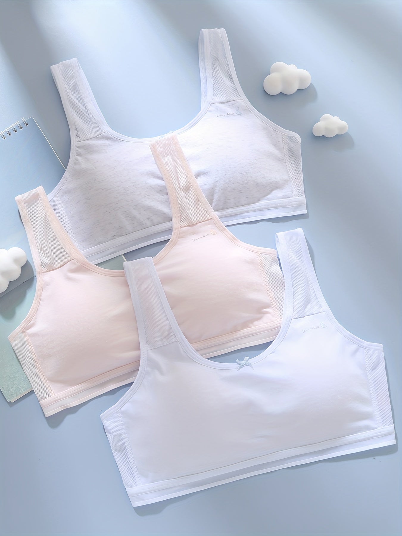 3pcs Mesh Wireless Soft Bras Women's Lingerie