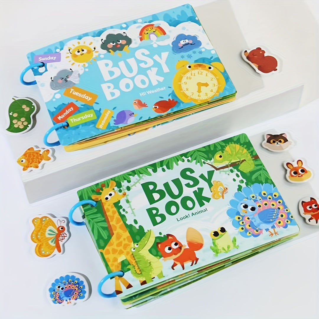 Interactive Quiet Book with Reusable Stickers Numbers Fruits Animals