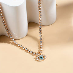 Vintage Evil's Eye Rhinestone Necklace, 18K Plated, Gift