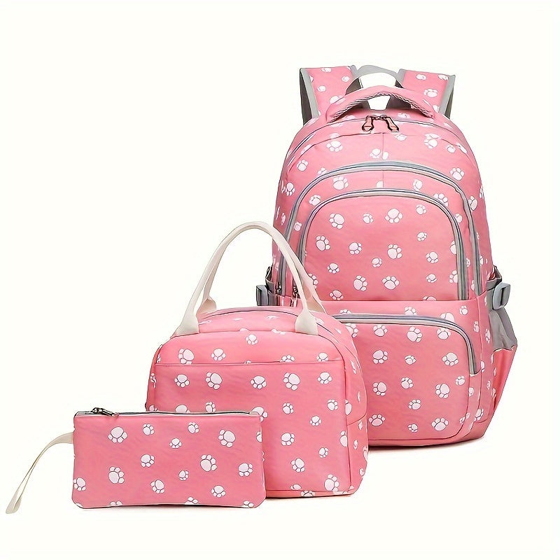 3pcs Printed Girl Backpack Set Student Shoulder Bag Waterproof Backpack