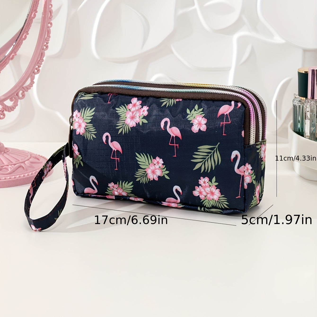 Tropical & Flamingo Print Makeup Pouch Bag Travel Portable Organizer for Women