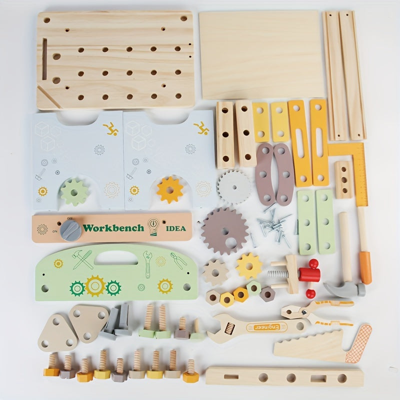 Wooden Kids Tool Set Portable Tool Bench Fun Pretend Play Set
