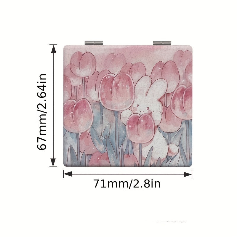 Tulip Rabbit Pattern Makeup Mirror Square Double Side Folding Vanity Mirror