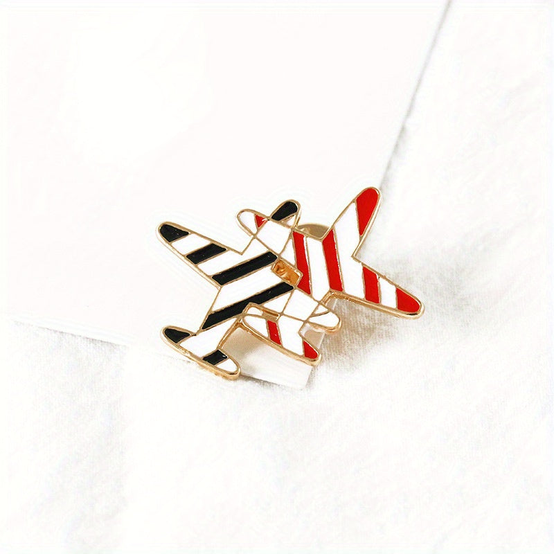 Men's Small Airplane Brooch Flower Badge Striped Airplane Brooch