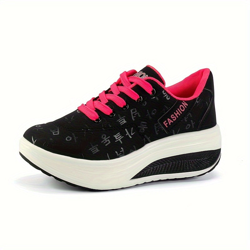 Lace Up Wedge Sneakers Thick Sole Casual Shoes Women