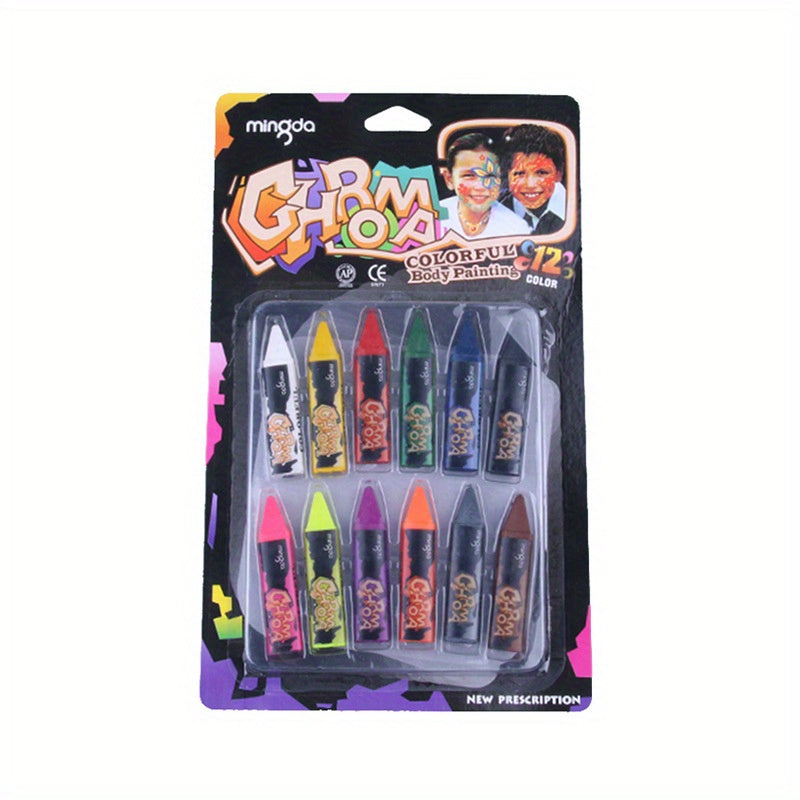 12 Color Body Paint Set for Halloween Parties and Cosmetics