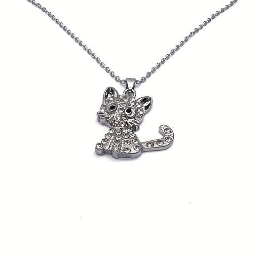 Glittery Kitten Rhinestone Necklace for Kids