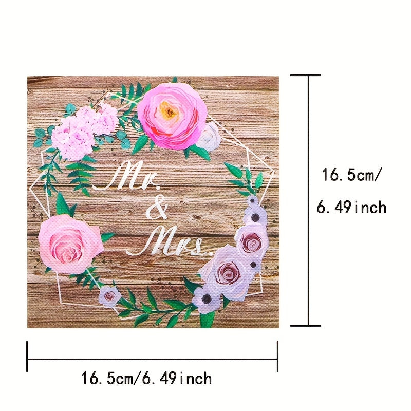 20pcs Rustic Wooden Wedding Tea Party Pink Floral Mr And Mrs Paper Napkins