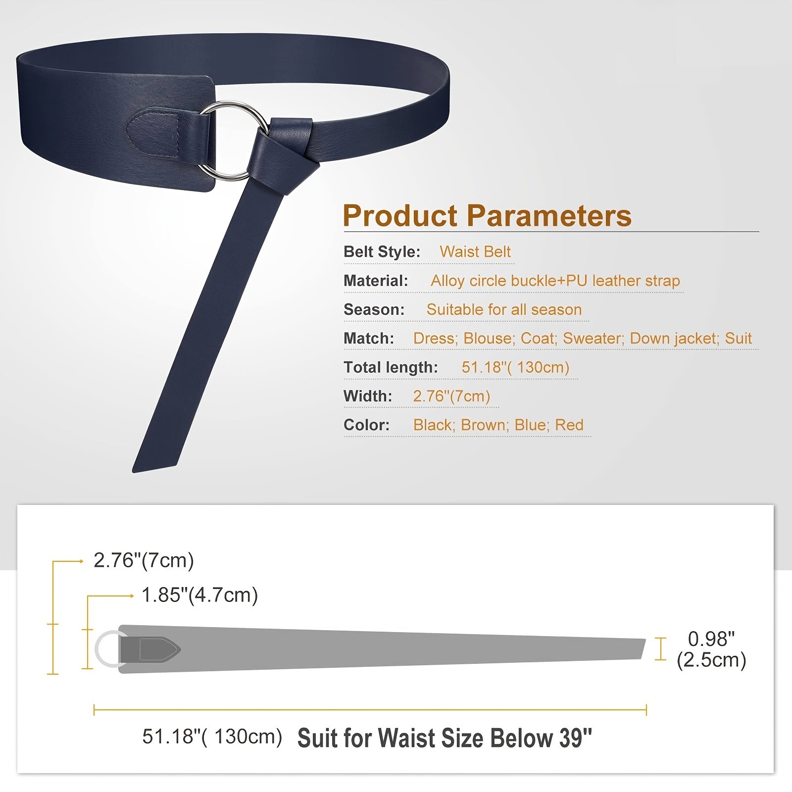 Wide PU Leather Waist Belt Knot Adjustable Belt O Ring Buckle