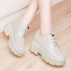 Women's Chunky Heel Lace Up Oxfords Solid Comfortable Round Toe Shoes