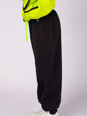  Solid Elastic Drawstring Tapered Leg Pants With Pockets