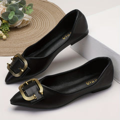 Buckle Decor Ballet Flats Pointed Toe Slip On Work Shoes