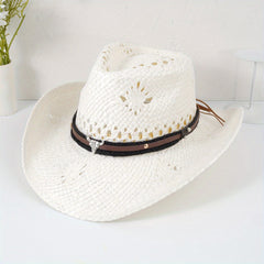 Western Cowboy Hat with Shell Flower Calf Head Chain Belt