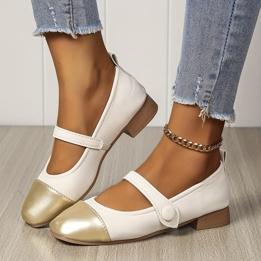 Colorblock Buckle Strap Mary Jane Shoes