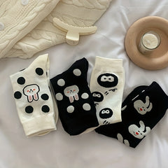 4 Pairs Cartoon Bunny Print Socks Women's Stockings & Hosiery