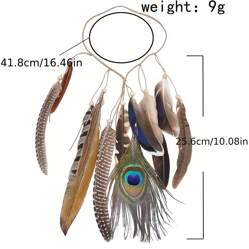 Boho Style Hand Woven Head Rope Peacock Feather Design