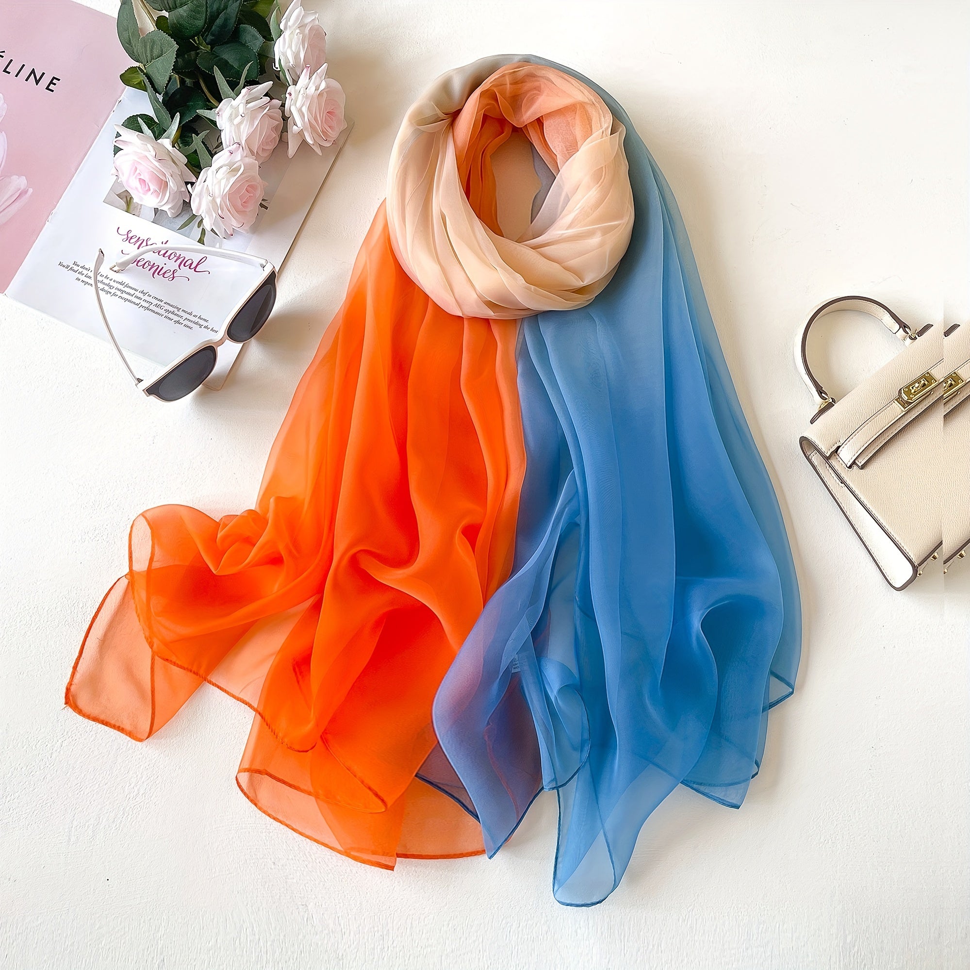 Gradient Scarf Lightweight Long Shawl Wrap Sunscreen Windproof