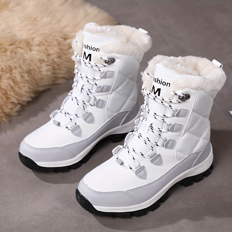 Women's Winter Snow Boots, Lace Up, Non-slip, Mid Calf Plush Inner Warm Boots