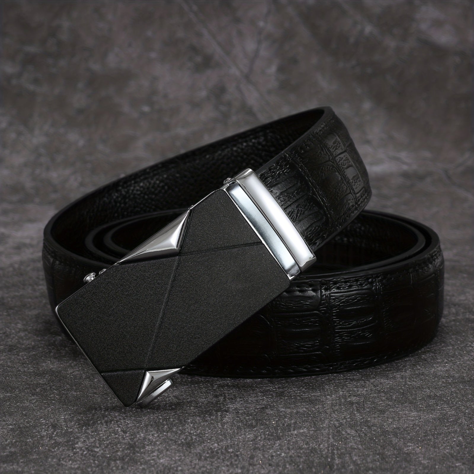 Men's Crocodile Pattern Automatic Buckle PU Leather Belt