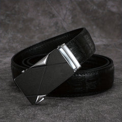 Men's Crocodile Pattern Automatic Buckle PU Leather Belt