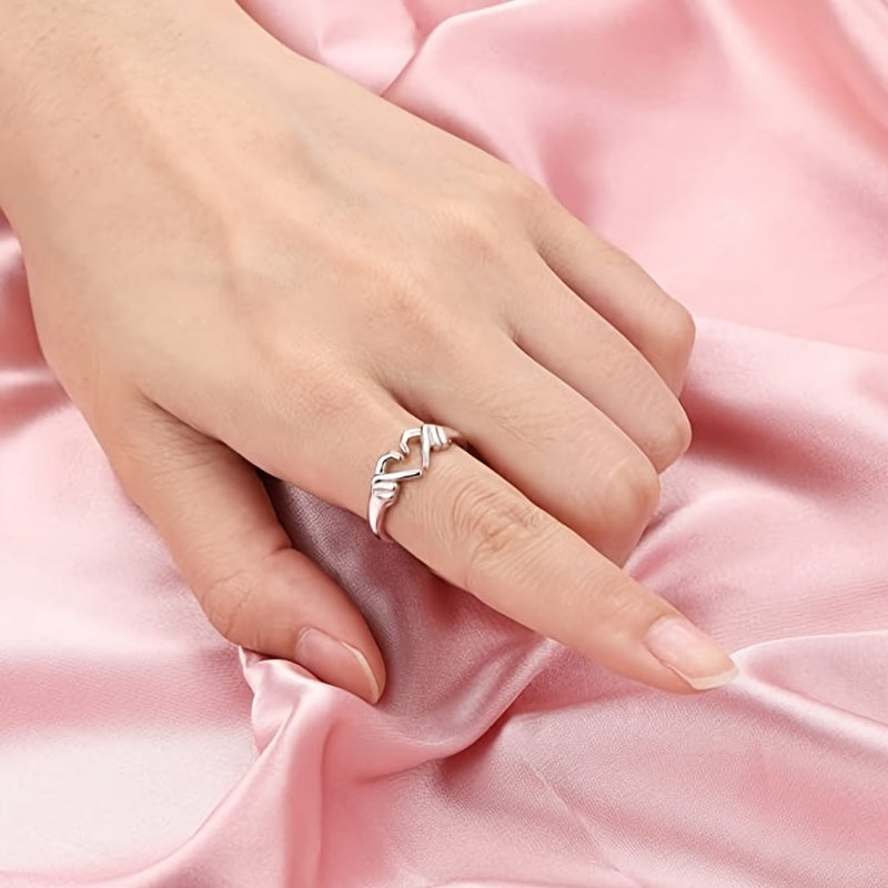 Adjustable Silvery Heart Ring 18K Plated Love Jewelry for Women Teens