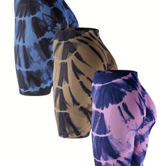 3-Pack Seamless Tie Dye Biker Shorts High Waist High Stretch