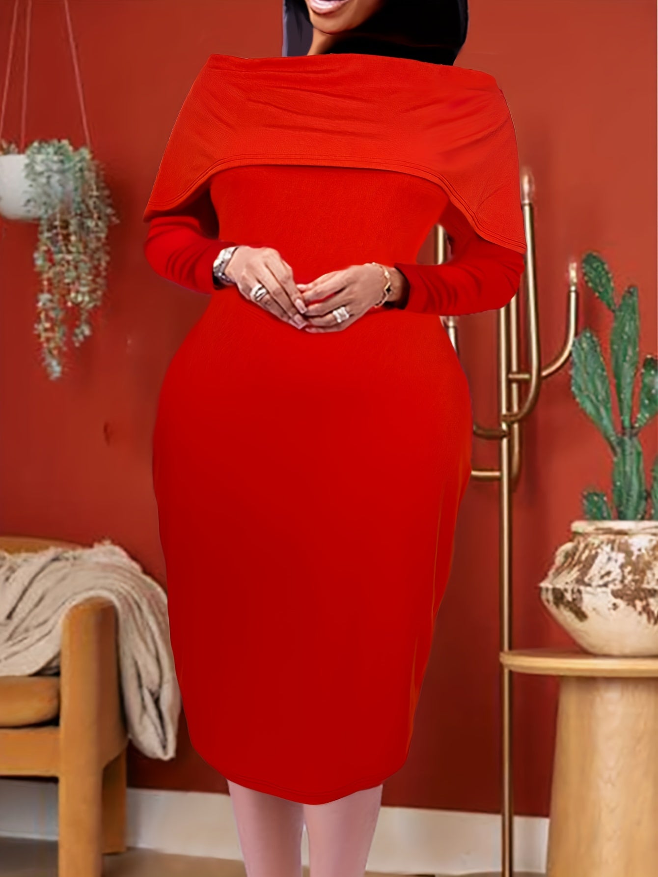  Off Shoulder Long Sleeve Bodycon Dress