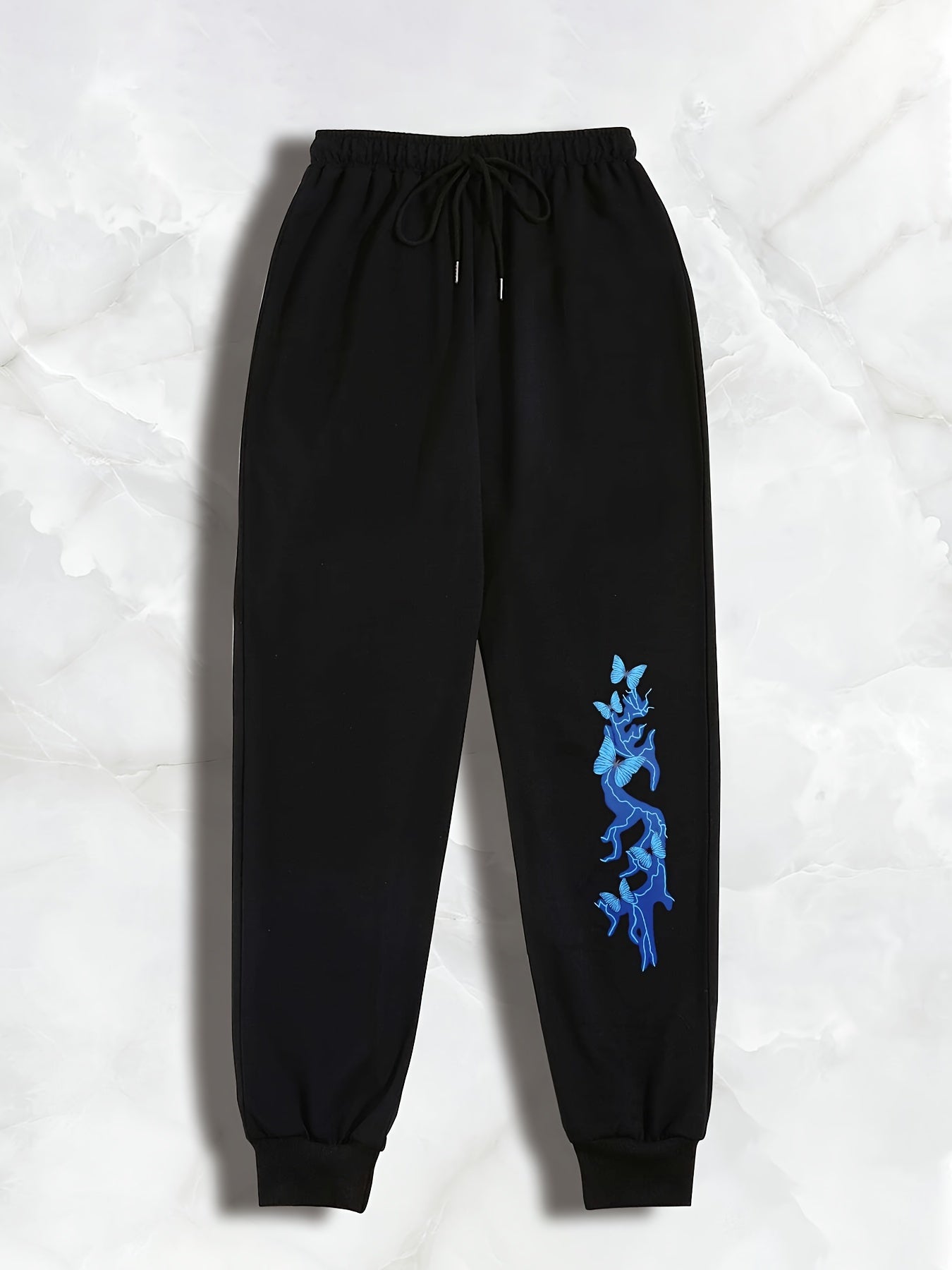  Butterfly & Lightning Print Drawstring Sweatpants