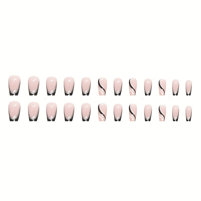 24 pcs Glossy Square Pink Press On Nails - Acrylic False Nails for Women & Girls