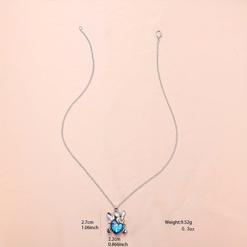 Elephant Crystal Heart Necklace Sweet Animal Pendant